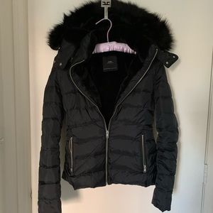 Zara black down jacket with black hood